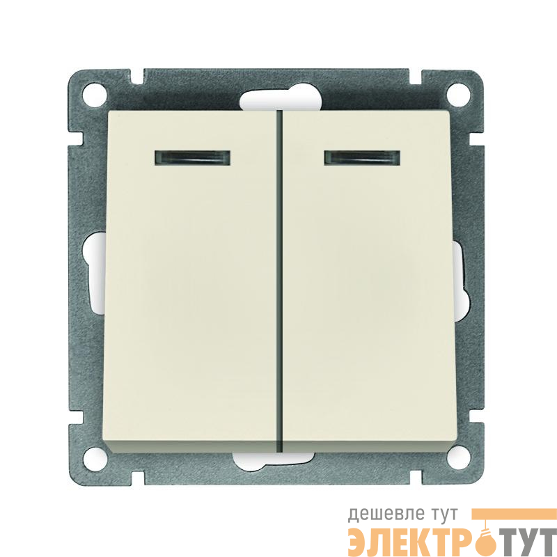 Выключатель 2-кл. СП Афина 10А IP20 с подсветкой механизм сл. кость (ivory) Universal A0123-I