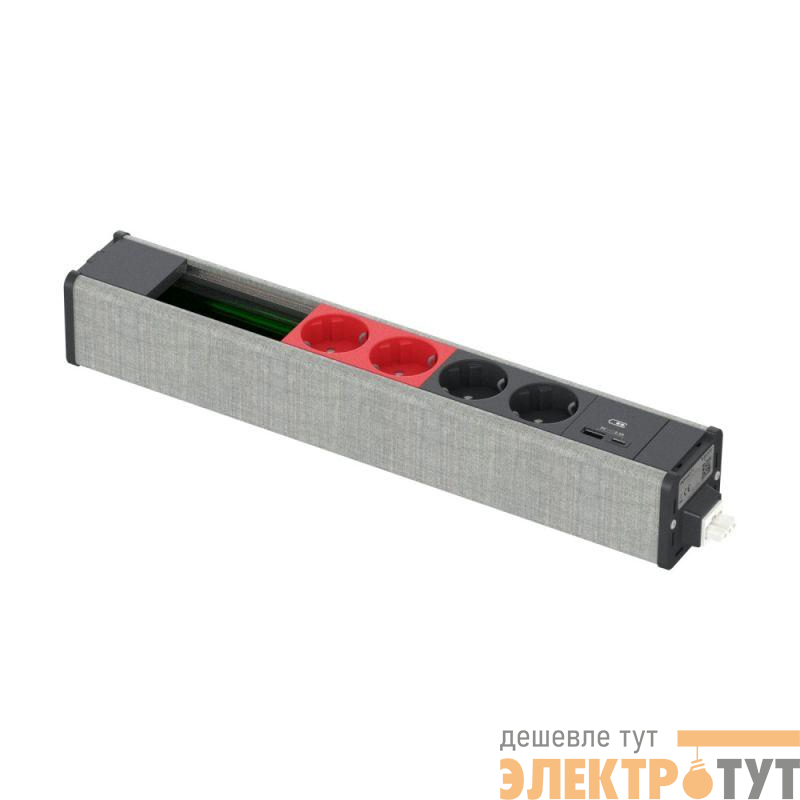 Блок US+ 2хРозетка бел. + 2хРозетка красн. + 2хUSB A/C + место (45х90) под VDI антрацит/сер. Ткань SchE INS44271