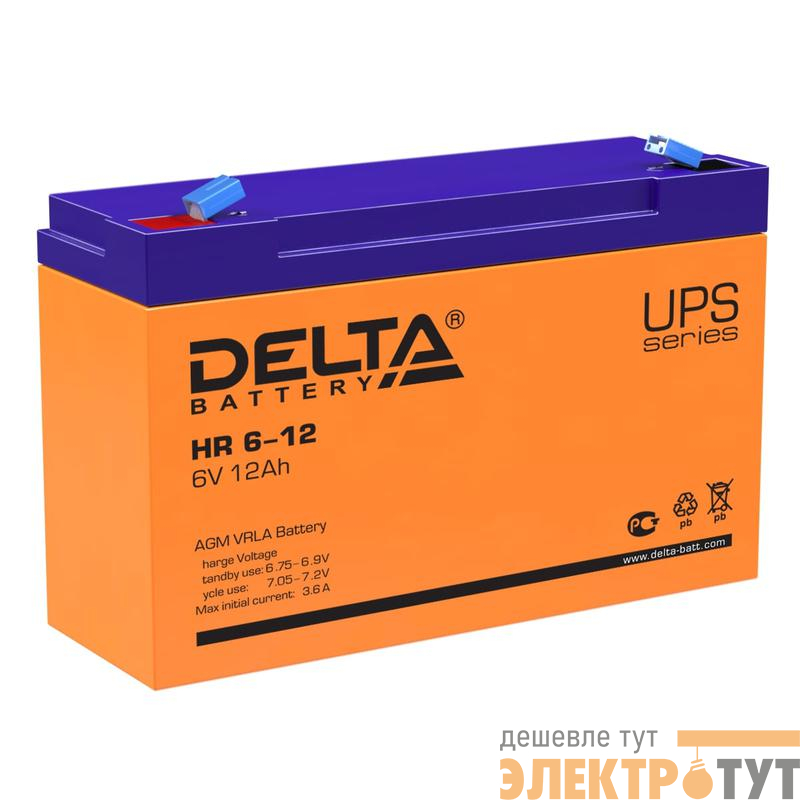 Аккумулятор UPS 6В 12А.ч Delta HR 6-12