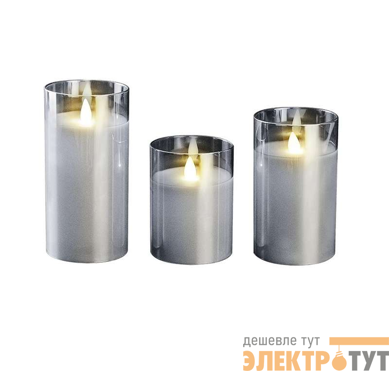 Свеча декоративная CL7-SET3-sr с пультом 2хAA для каждой свечи (не в компл.) серебр. (уп.3шт) ФАZА 5018792