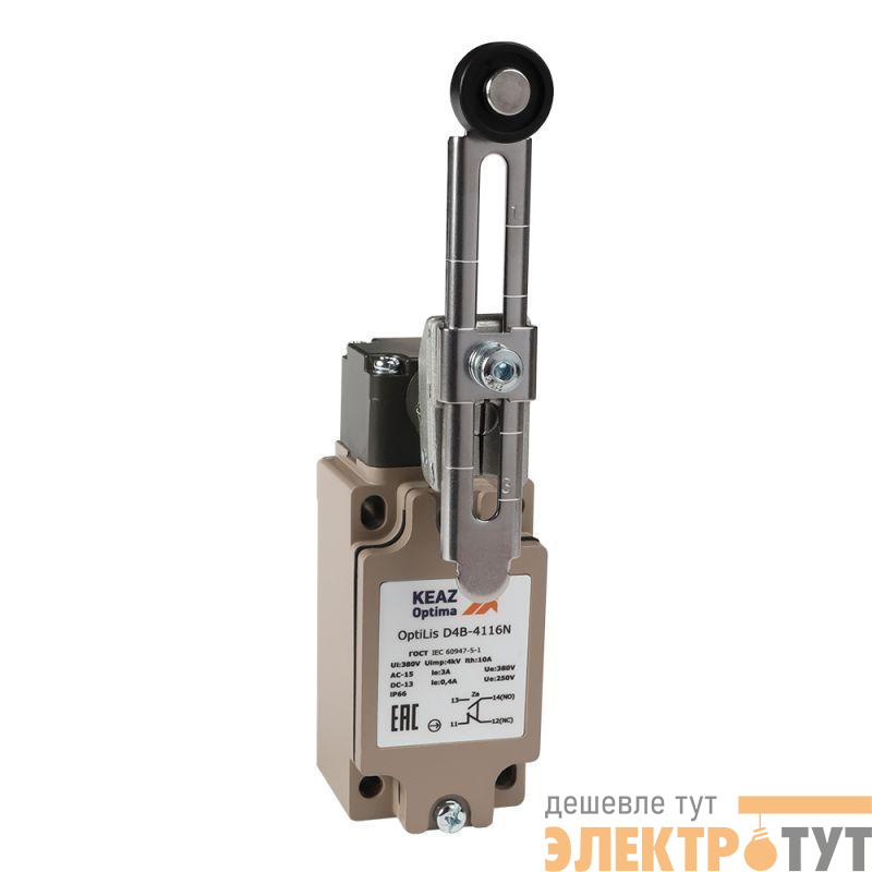 Выключатель концевой OptiLiS D4B-4116N рычаг регулируемый с роликом пластик. EN 50041 XCKJ10541H29 КЭАЗ 365329