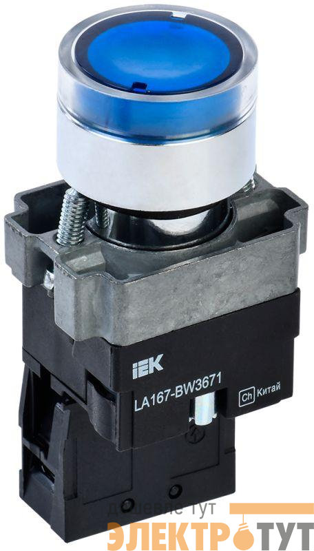 Кнопка LA167-BW3671 d22мм RC 1НО с подсветкой син. IEK BBT20-BW3671-1-12-67-K07