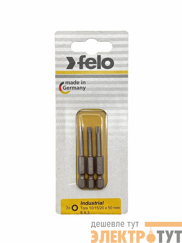 Биты TX10/TX15/TX20 50мм Industrial (блист.3шт) FELO 03693116