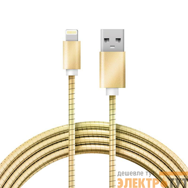 Кабель USB-A - Lightning 2.4А 1м метал. оплетка зол. Rexant 18-4252