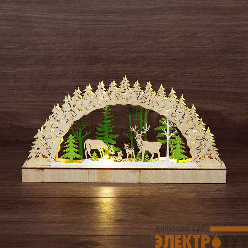 Фигура деревянная с подсветкой "Семейство оленей" 30х5х15.7см NEON-NIGHT 504-026