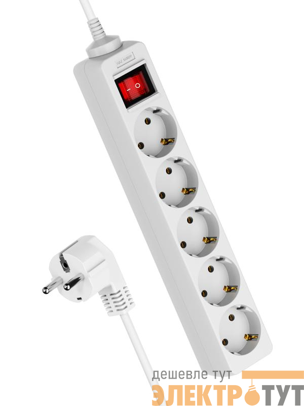 Удлинитель 5х3м с заземл. 16А IP20 ПВС 3х1.5 с выкл. КОСМОС YKsm3m-5g-Z-V(K)