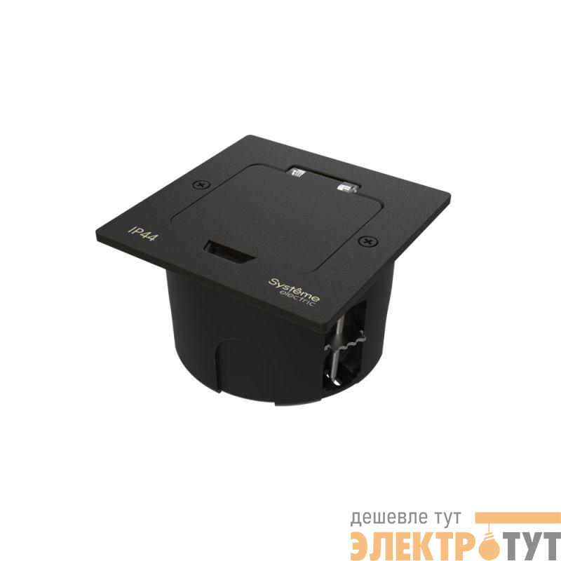 Лючок MultiDesk MDK20 на 2мод. IP44 с монтажной коробкой для стены фальшпола стола черн. матов. SE MDK20102MBA