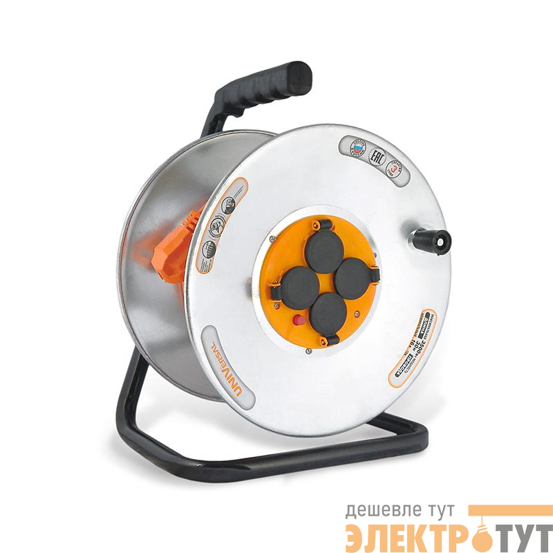 Удлинитель на катушке 4х30м с заземл. 10А IP44 У16-041 ПВС 3х1 термозащита с защ. крышкой Universal 1669