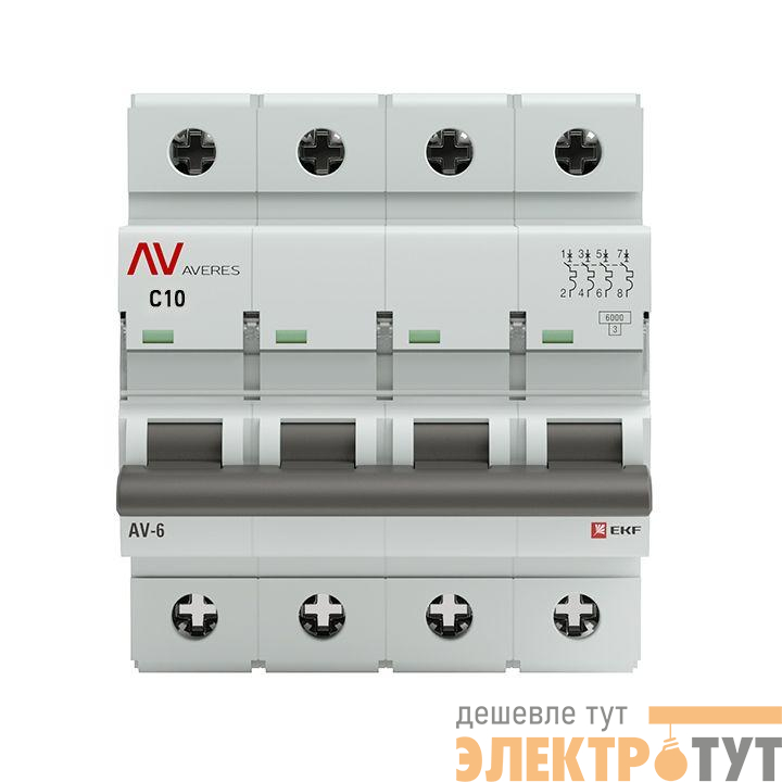 Выключатель автоматический модульный 4п C 10А 6кА AV-6 AVERES EKF mcb6-4-10C-av