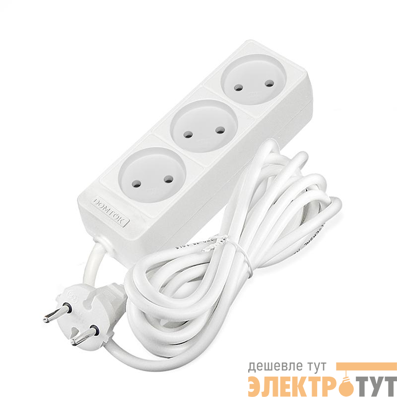 Удлинитель 3х3м без заземл. 10А IP20 2.2кВт ПВС 2х0.75 бел. DOMTOK 2371
