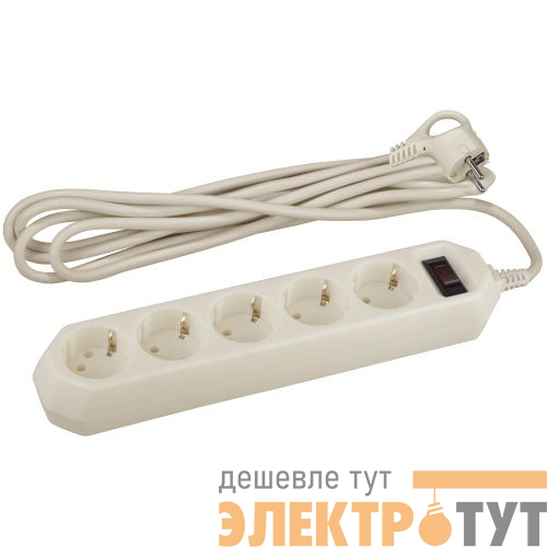 Удлинитель с сетевым фильтром 5х3м с заземл. 10А IP20 USF-5es-3m-I ПВС 3х0.75 с выкл. сл. кость Эра Б0019035