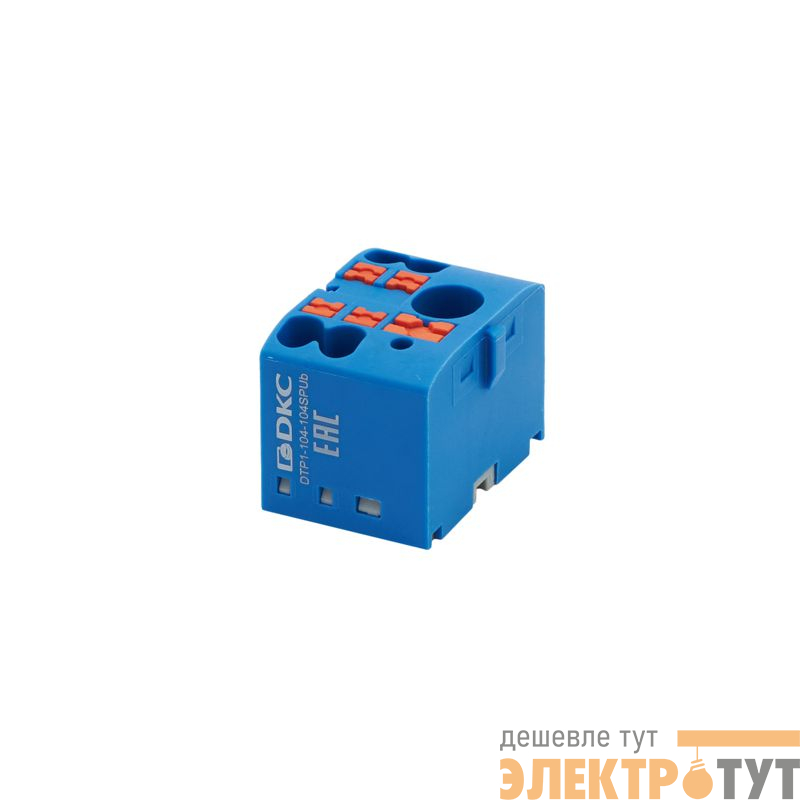 Блок распределительный зажим push-in 1 ввод 6кв.мм 4 точки подключения 2.5кв.мм син. DKC DTP1-104-104SPUB