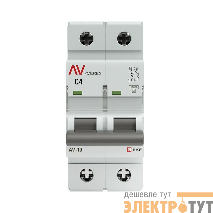 Выключатель автоматический модульный 2п C 4А 10кА AV-10 AVERES EKF mcb10-2-04C-av