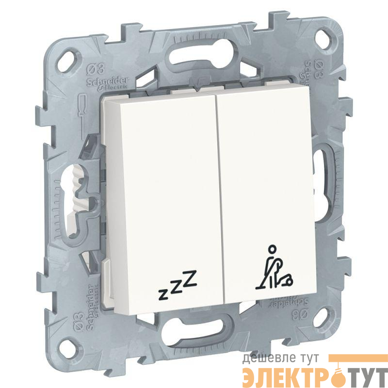 Выключатель кнопочный 2-кл. 2мод. СП Unica New IP21 "Не беспокоить - Убрать номер" бел. SchE NU521718