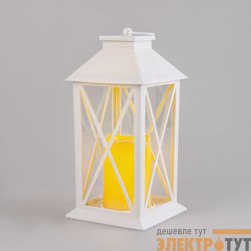 Фонарь декоративный 14х14х29см тепл. бел. со свечой корпус бел. Neon-Night 513-046