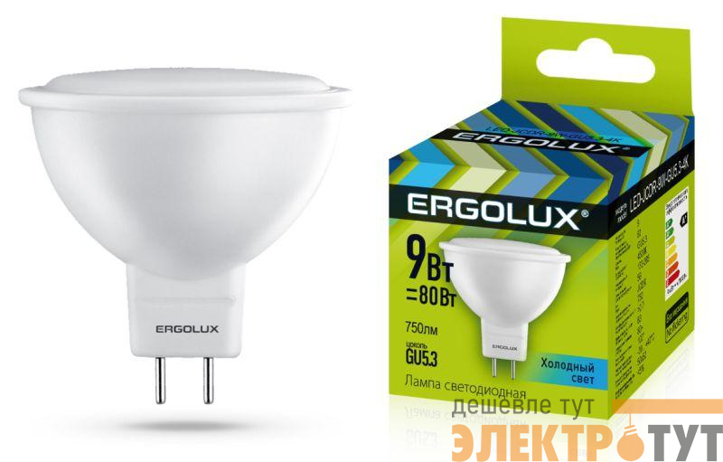 Лампа светодиодная LED-JCDR-9W-GU5.3-4K 9Вт JCDR рефлектор 4500К бел. GU5.3 180-240В Ergolux 13625