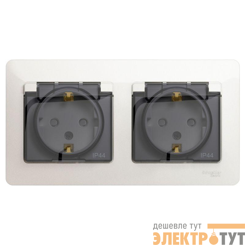 Розетка 2-м СП 2мод. Glossa 16А IP44 с заземл. защ. шторки в сборе перламутр. SE GSL000647