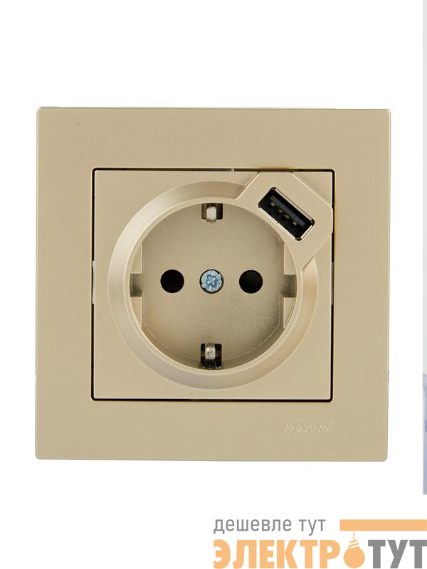 Розетка с заземл. + USB разъем VESNA зол. LEZARD 742-3688-181