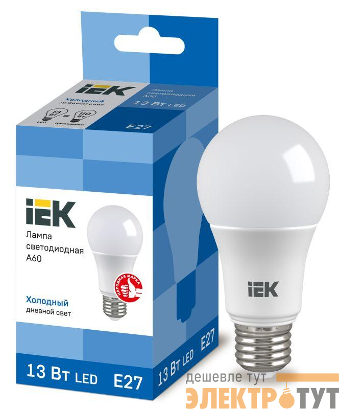 Лампа светодиодная ECO A60 13Вт грушевидная 230В 6500К E27 IEK LLE-A60-13-230-65-E27