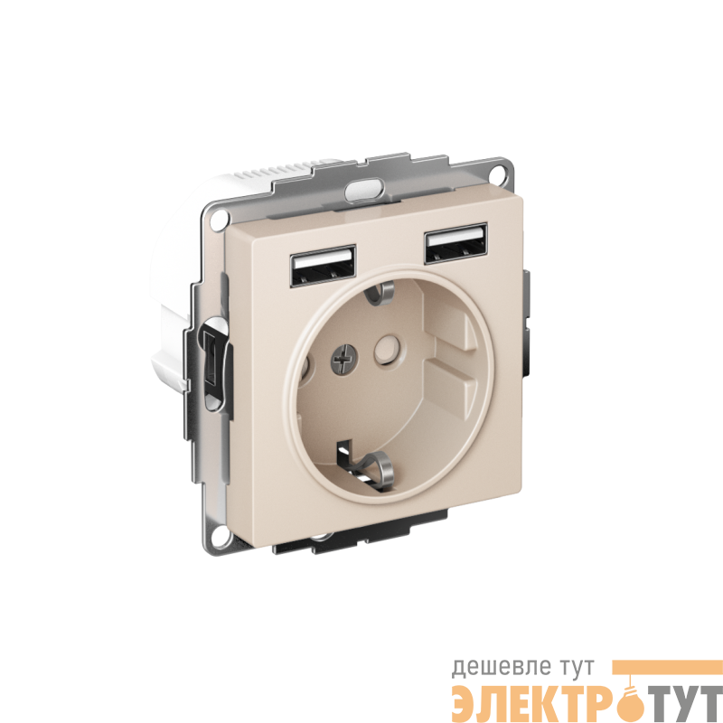 Розетка 1-м СП AtlasDesign 16А IP20 с 2-мя заряд. устройствами USB тип A+A 5В/2.4А 2х5В/1.2А механизм беж. SE ATN000230