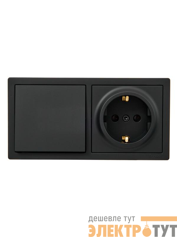 Блок ОП LETO (1-кл. выключатель + 1-м розетка с заземл.) горизонт. черн. бархат LEZARD 752-4200-170BAP