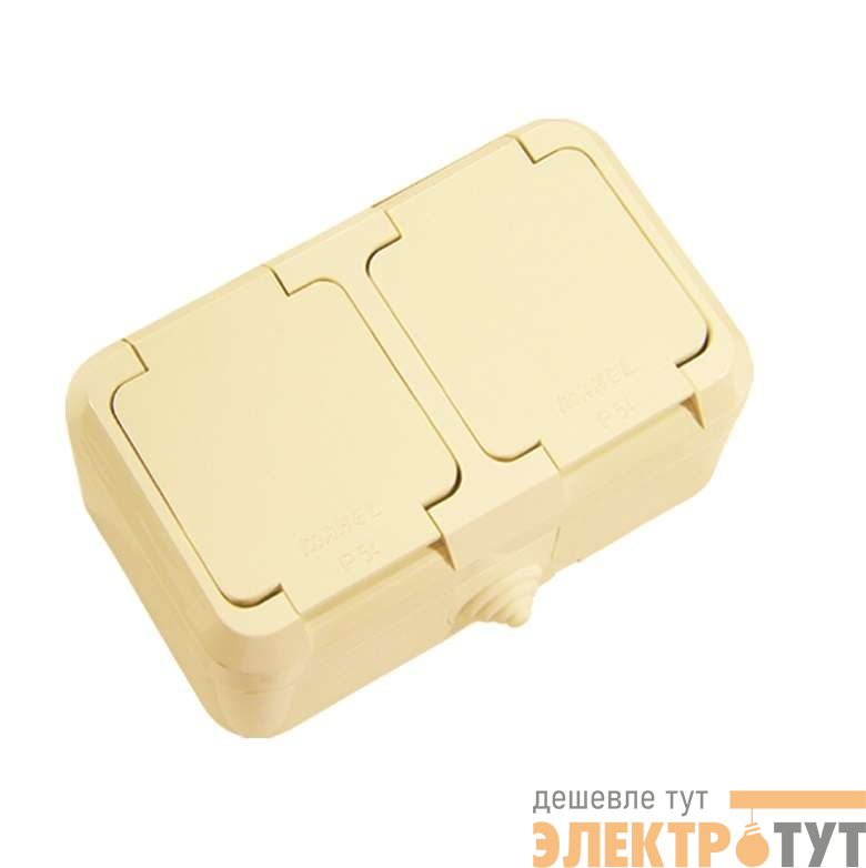 Розетка 2-м ОП 16А IP44 с заземл. с крышкой п/герм. крем. Makel 18254