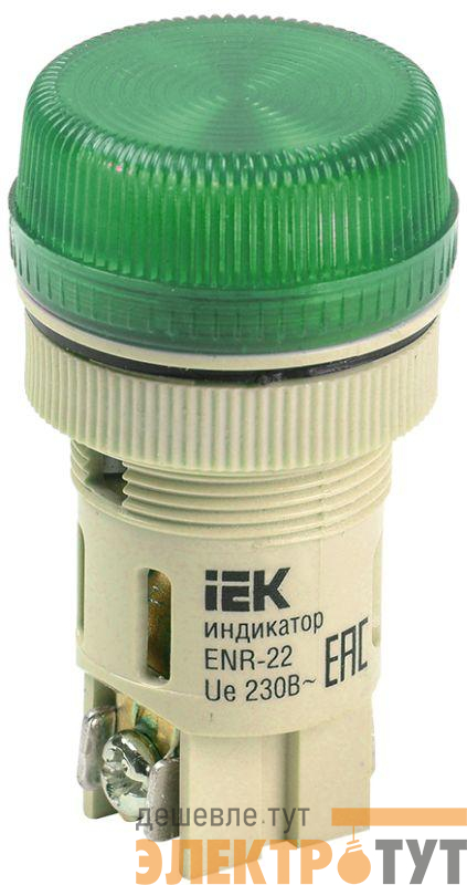 Лампа светосигнальная ENR-22 d22мм 240В AC зел. цилиндр неон IEK BLS40-ENR-K06