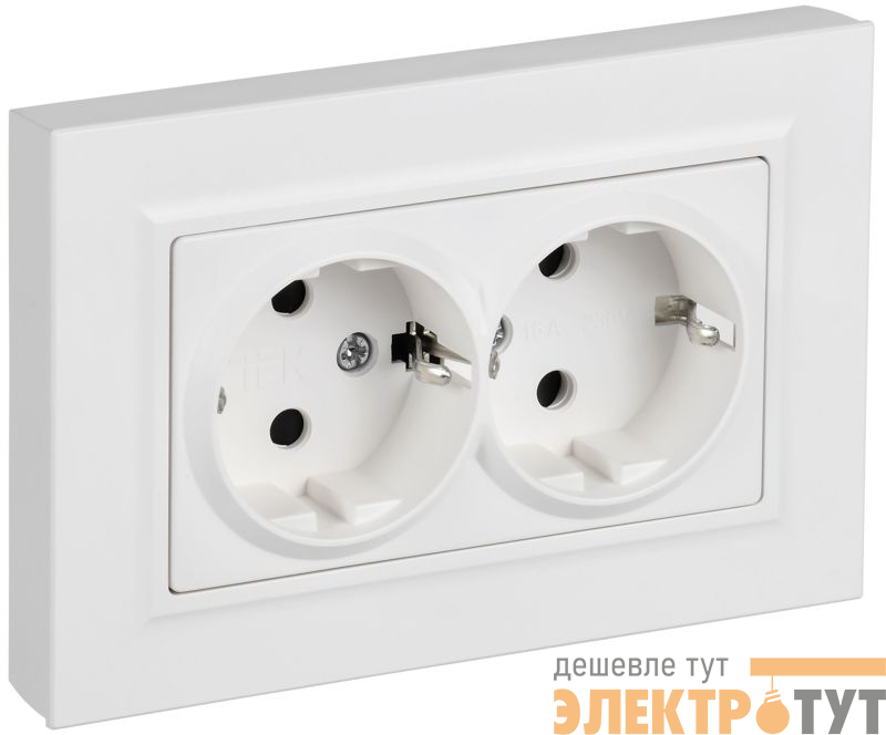 Розетка 2-м СП BRITE РСшПл12-3-БрАБ 16А в сборе с заземл. защ. шторки плоская арктич. бел. IEK BR-R28-16-K91-F