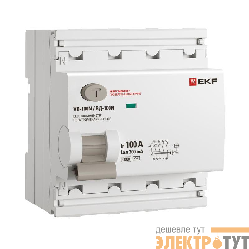 Выключатель дифференциального тока 4п 100А 300мА тип AC 6кА ВД-100N электромех. PROxima EKF E1046M100300