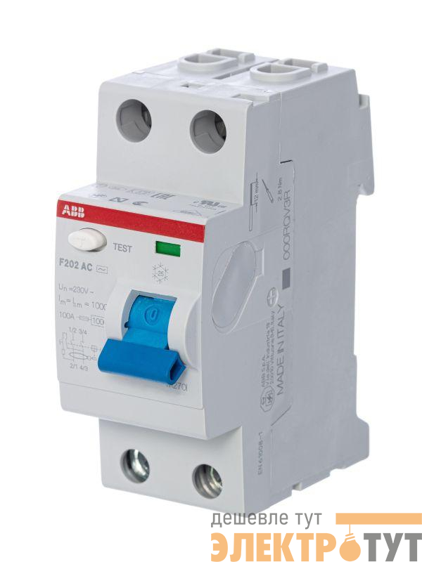 Выключатель дифференциального тока (УЗО) 2п 63А 30мА тип AC F202 ABB 2CSF202001R1630