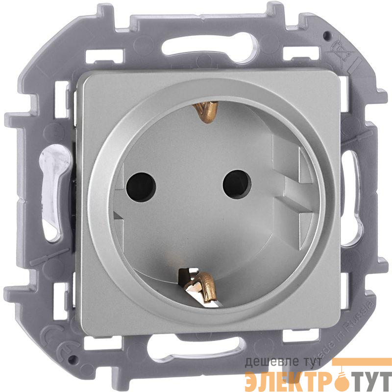 Розетка 1-м СП Inspiria 16А IP20 250В 2P+E защ. шторки немецк. стандарт механизм алюм. IEK 673732
