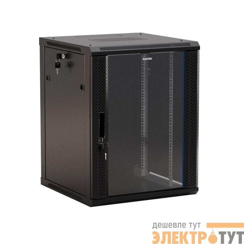 Шкаф настенный TWB-1266-GP-RAL9004 19дюйм 12U 650х600х600мм стеклян. дверь черн. Hyperline 392634