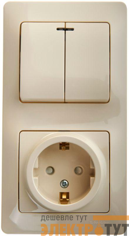 Блок комбинированный Glossa (розетка с заземл. защ. шторки + 2-кл. выкл.) беж. SE GSL000275