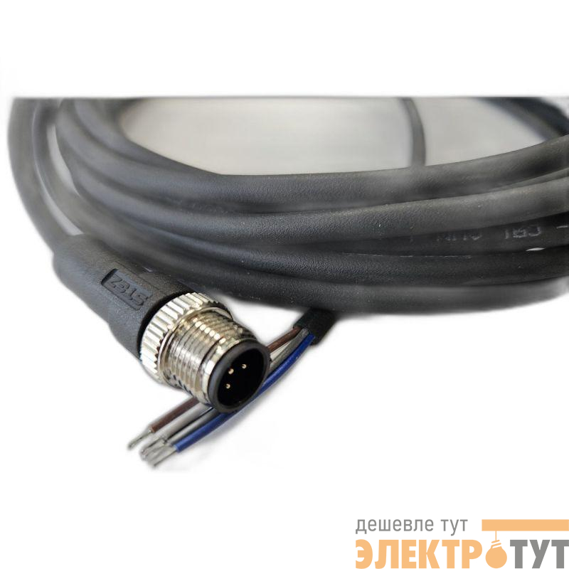 Кабель M12 5A штыревой 5000мм прямой полиуретан свободный конец СЦМ120025-05A-2-05000 черн. СТЭЗ 185210730