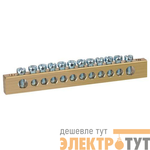 Шина NO-122-23 PEN земля-ноль 8х12мм 12/2 латунная крепеж по краям Эра Б0047238