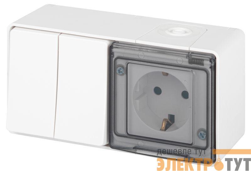 Блок розетка с выключателем Эксперт 11-7502-01 двойн. IP55 16A(10AX)-250В ОУ белый Эра Б0063270