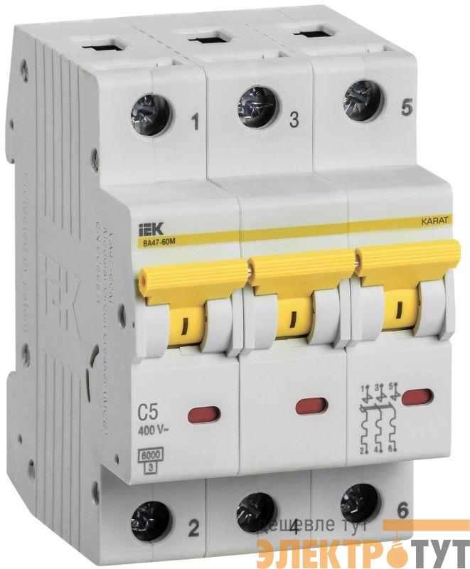 Выключатель автоматический модульный 3п C 5А 6кА ВА47-60M KARAT IEK MVA31-3-005-C