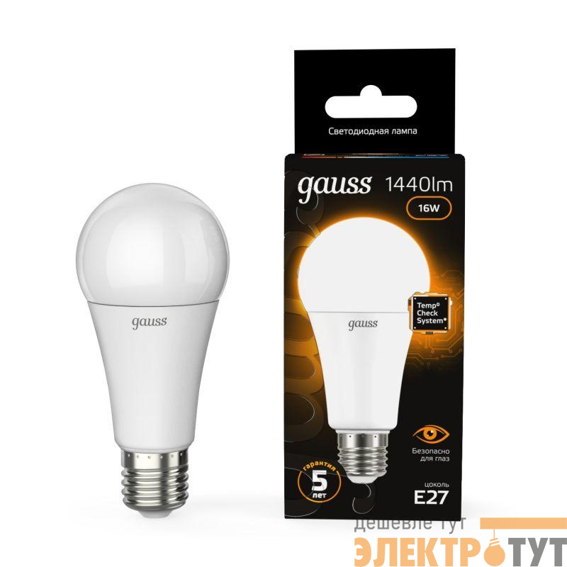 Лампа светодиодная Black 16Вт A60 грушевидная 3000К тепл. бел. E27 1440лм GAUSS 102502116