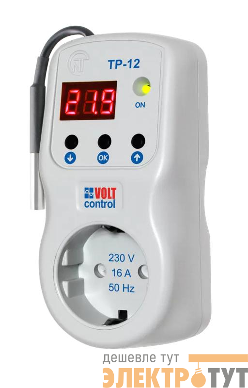 Терморегулятор в розетку ТР-12-3 с функцией реле напряжения 16А датчик сверху 10см НовАтек-Электро 3425606120-3