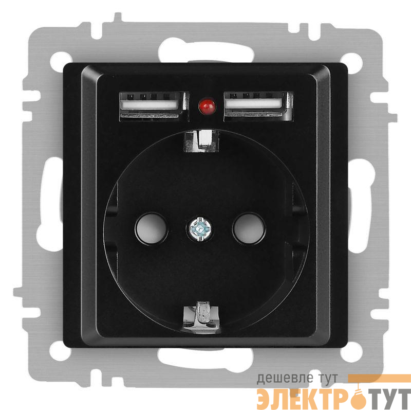 Розетка 1-м СП Accent 6-410-05 16А IP20 250В P+E Schuko + 2хUSB защ. шторки антрацит Intro Б0063698