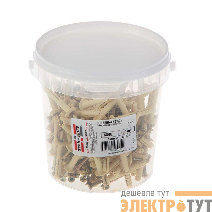 Дюбель-гвоздь 6L40 гриб. манжета (нейлон) (уп.150шт) Tech-KREP 101331