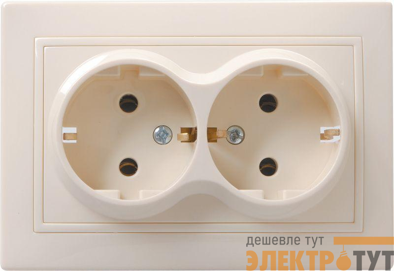 Розетка 2-м СП Кварта РС12-3-ККм 16А IP20 с заземл. без защ. шторок крем. IEK ERK24-K33-16-DM