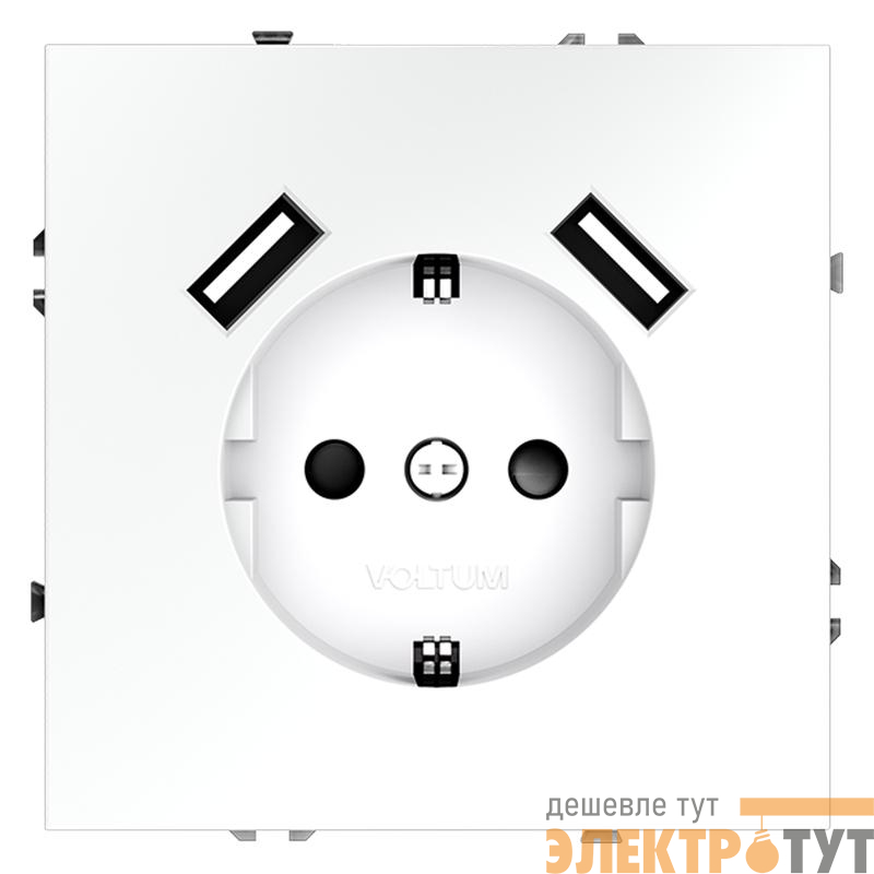 Розетка 1-м СП S70 16А с USB A+A с заземл. защ. шторки механизм бел. матов. Voltum VLS040402