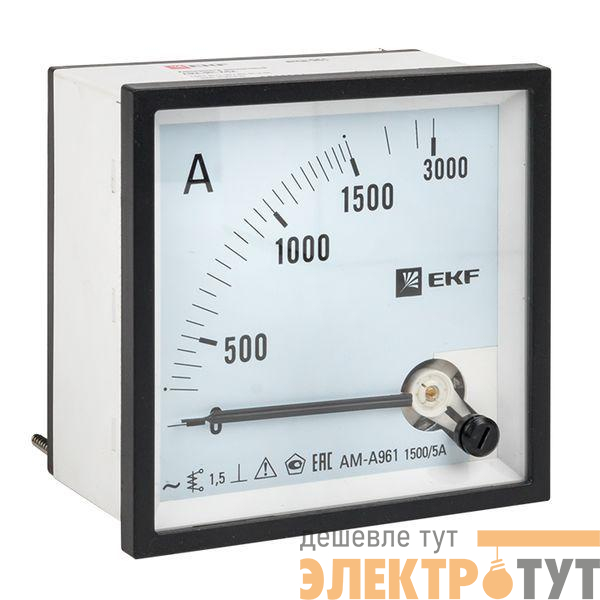 Амперметр аналоговый AM-A961 на панель 96х96 квадрат. вырез 1500А трансф. подкл. EKF am-a961-1500/ama-961-1500