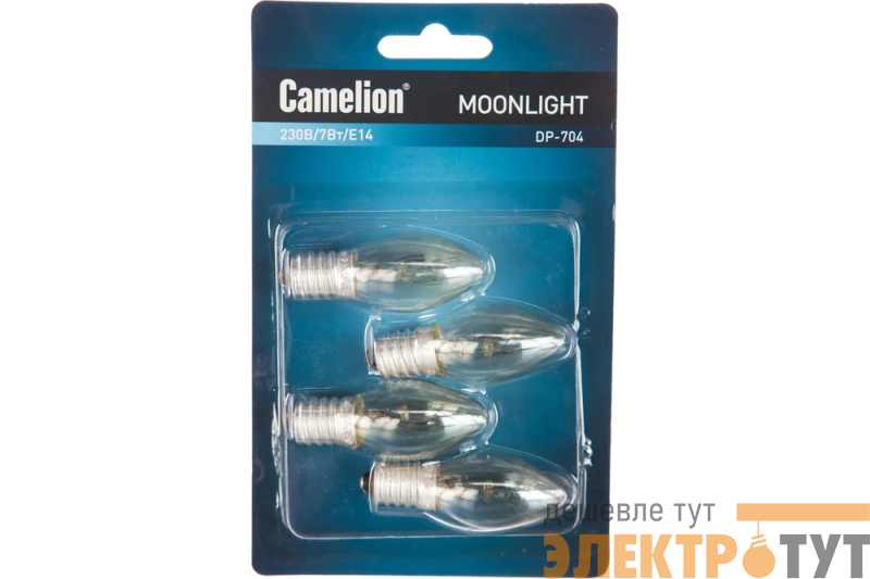 Лампа накаливания DP-704 BL-4 (лампа запас. для ночников прозрачная 220В 7Вт E14) (уп.4шт) Camelion 7077