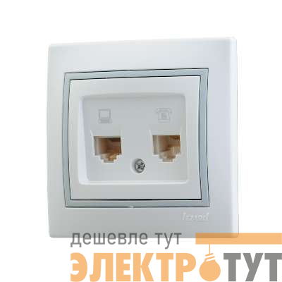 Розетка компьютерная + телефонная 2-м СП Mira RJ45 + RJ11 IP20 с сер. вставкой бел. LEZARD 701-0215-143