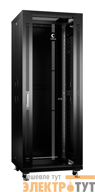 Шкаф монтажный телекоммуникационный напольный SH-05C-37U60/80-BK 19дюйм для распред. и серверн. оборудования 37U 600х800х1833мм передн. стеклян. и задн. сплошн. метал. двери ручка с замком черн. (RAL 9004) Cabeus 8575c