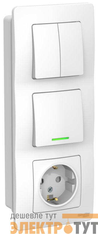 Блок СП Blanca (розетка с заземл. защ. шторки 16А 250В + 1-кл. выкл. с подсветкой + 2-кл. выкл.) бел. SE BLNBS101211