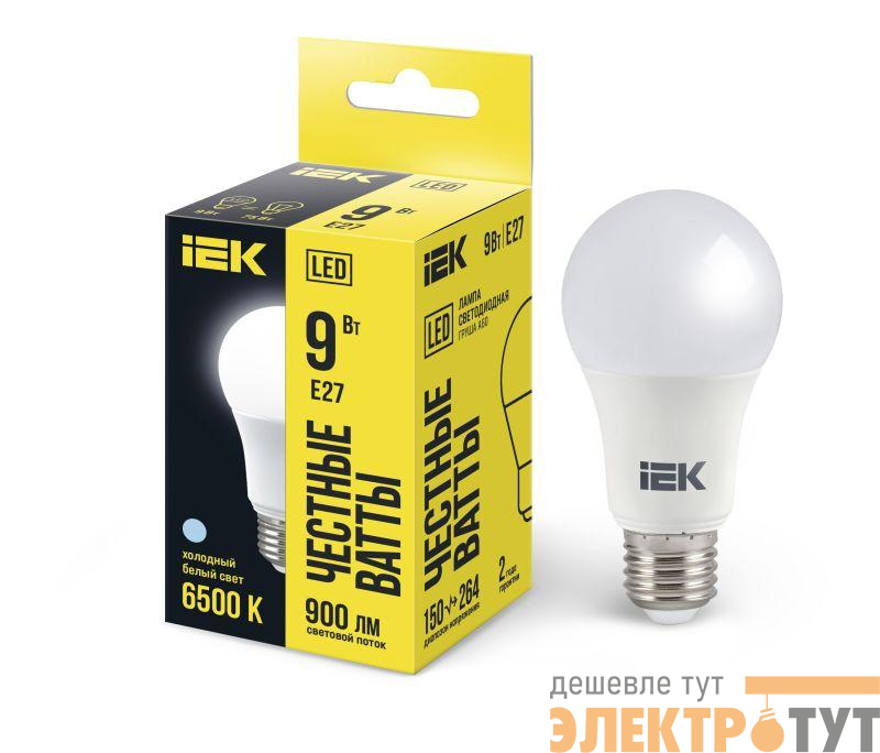 Лампа светодиодная A60 9Вт грушевидная 230В 6500К E27 IEK LLE-A60-9-230-65-E27