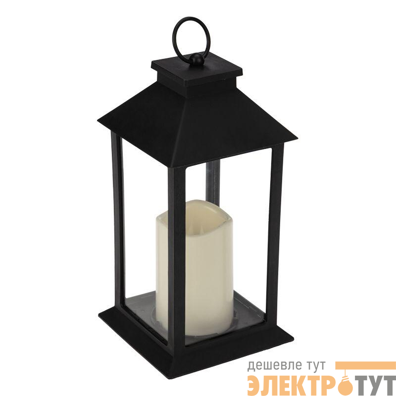Фонарь декоративный 14х14х29см тепл. бел. со свечой корпус черн. Neon-Night 513-045